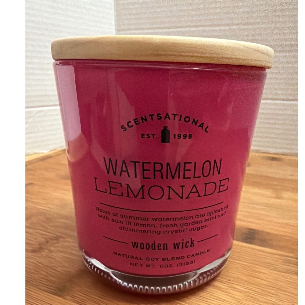 Scentsational Watermelon Lemonade Wooden Wick Soy Blend Candle 11oz Pink Jar